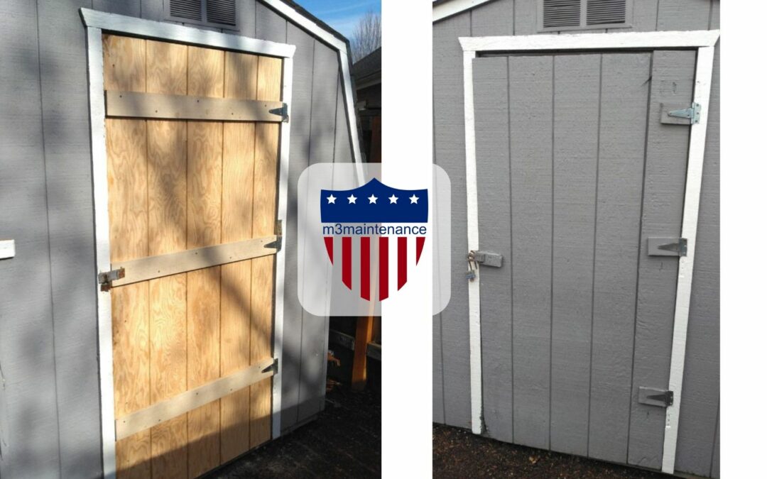 Backyard Storage Shed Door Painting Project